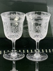 Set Of 2 Antique Lafayette By Baccarat 5 7/8” Etched Water Goblet France