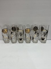RARE MCM Advertising Industrial Printing Gold Set Of 6 Highball Tumbler Glasses