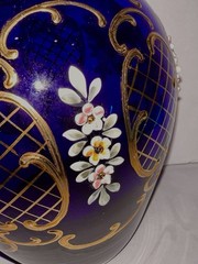 Murano Tre Fuochi Beverage Set 24K Gold Trim Decanter 6 Cordial Glasses Cobalt