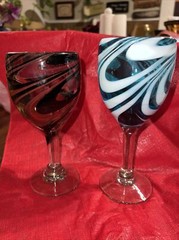 Vintage Hand Blown Wine Water Glasses Goblets Red & Black and Aqua Blue 2