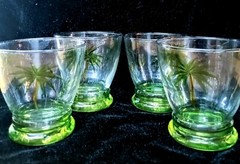 Set Of 4 Laurie Gates Cocktail Glasses Bahama Palm Trees Etched On Clear Glass