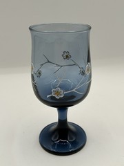 Vtg Hand Blown Smokey Blue Glass Dogwood Flower Water Wine Glass – Set of 4