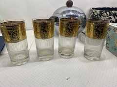 CULVER STARLYTE Highball  4 vintage Glasses w/Ornate 22K Gold Bands.WEAR ON GOLD