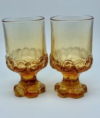 2 Tiffin Franciscan Madeira Glasses 5.5″ Tall Footed Goblet Golden Yellow