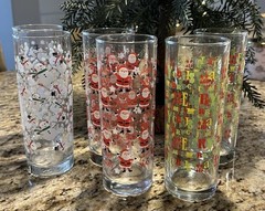 Set 6 Vintage Cera Snowman Snowflakes, Tom Collins Barware Holiday Glasses 12oz