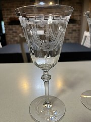 Heisey 5 Crystal Water Wine Glasses Laurel & Flower Etched Art Deco Cut Design