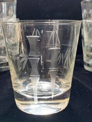 Set Of Five 3.5” Noritake Sasaki Bamboo And Leaf ￼Etched Entertainment ￼Glasses