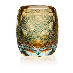 9oz Hand Cut Amber Green Crystal Whiskey Glasses Tumbler Edo Kiriko Drinkware
