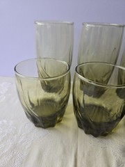 8 Vintage Libbey Crisa Olive Green Swirl Twist Drinking Glasses Tumblers 2 Sizes