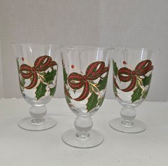 Set Of 3 Lenox Holiday Plaid Ribbon Iced Tea Glasses Goblets 6 3/4″ EUC