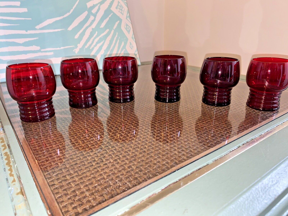 Set of 6 Imperial Glass SHAEFFER #451 Ruby Red Platinum 2 oz Flat Tumblers