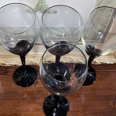 Pair (4) Colony Crystal Wine Glasses Black AMARYLLIS 9.»5 Tall – Made in Romania