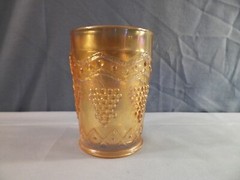 Vintage Fenton Marigold Carnival Glass Lattice & Grape Pattern Tumbler INV7