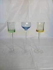 Lot of 3 Cellini Italy Handblown Glass Long Stem Multicolor Shot Glasses 7″