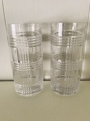 2 – Ralph Lauren GLEN PLAID Cut Crystal Highball Glasses 6 1/4″, 14 oz