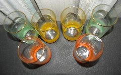 6 VINTAGE Mid Century Mod LIBBEY BLENDO FROSTED GOLD RIM HIGHBALL DRINK GLASSES