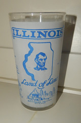 Unmarked Illinois Land of Lincoln Decorated Blue White Clear Glass Tumbler