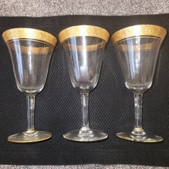 Set Of 3 Tiffin Franciscan Gold Gilded Crystal ‘Rambler Rose’ Wine Glasses *flaw
