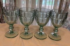 Set of 4 Libbey Spanish Green Glass Gibralter 6.75″ Goblets Duratuff EXC!