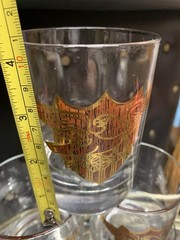 Lot Of 6 Couroc Double Old Fashioned Glasses MCM Wings Shield Gold Wood Grain