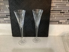 2x PAIR WATERFORD CRYSTAL TIMES SQUARE 100 YEARS CHAMPAGNE FLUTES 2008 No Box