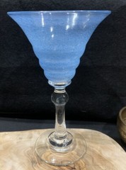 Stunning Blue/Clear Handblown Glass Wine Water Goblet Signed Besett