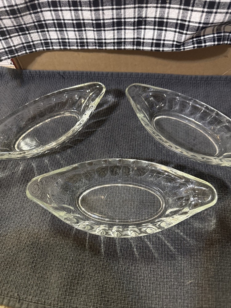 Vintage Heavy Banana Split Boats Clear Glass Oval Shape Dishes Set of 3 Mexico