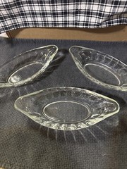 Vintage Heavy Banana Split Boats Clear Glass Oval Shape Dishes Set of 3 Mexico