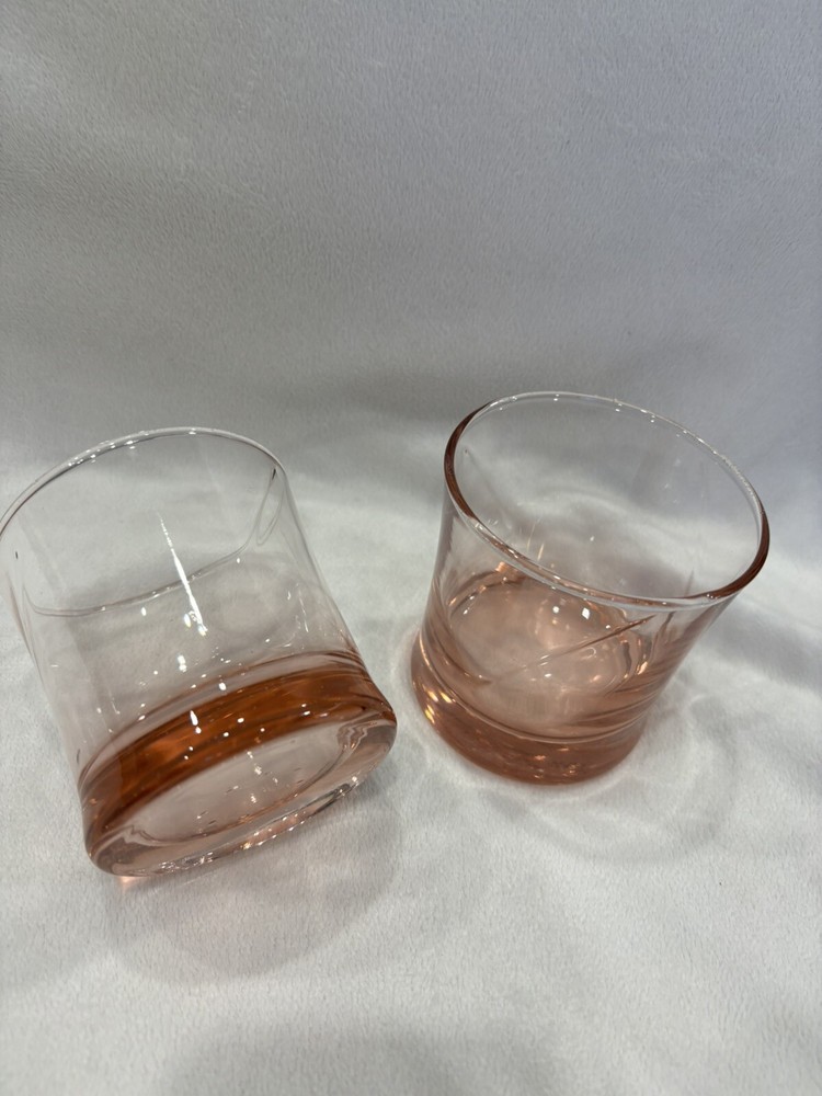 Two Vintage Pink Old Fashioned Coctail Glasses