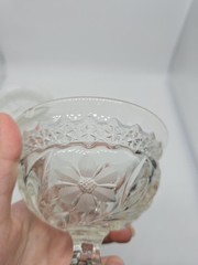 SET OF 2 EAPG JENKINS GLASS COMPANY DAHLIA CLEAR CHAMPAGNE/SHERBET 3.5″ 5oz