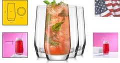 Gwen 18.5 oz Highball Glasses, 4pc Tall Glass Sets. Lead-Free Crystal Glass D…