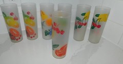 Vintage Set Of 7 Federal Frosted Glass Tom Collins Tumbler Summer Fruit
