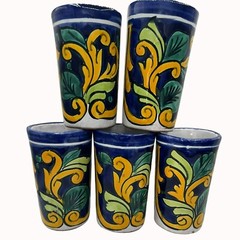 Set of 5 Talavera Vaso Tumblers Hand Painted Ceramic Drinkware Multicolor