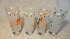 Vintage Libbey Circus Carousel Frosted Tom Collins Highball Glass 1950s Set of 5