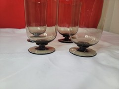 Set of 4 Vintage Smoke Brown Footed Glasses Unknown Maker