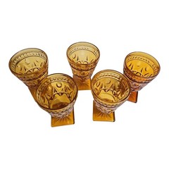 Set of 5 Indiana Colony Glass PARK LANE Amber Square Foot 5.5″ Water Goblets