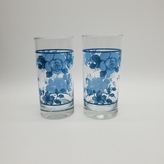 2 Corelle Blue Velvet Floral 16 oz Glasses