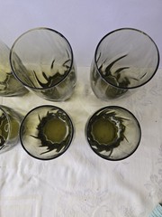 8 Vintage Libbey Crisa Olive Green Swirl Twist Drinking Glasses Tumblers 2 Sizes