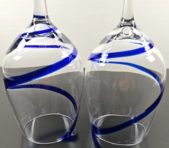 (2) Pier 1 Swirline Cobalt Water Goblets Set Elegant Blue Swirl Stemware Bar Lot