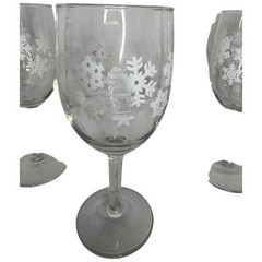 White Snowflake Winter Christmas Wine Goblet Glass Stemware Set Of 5 READ