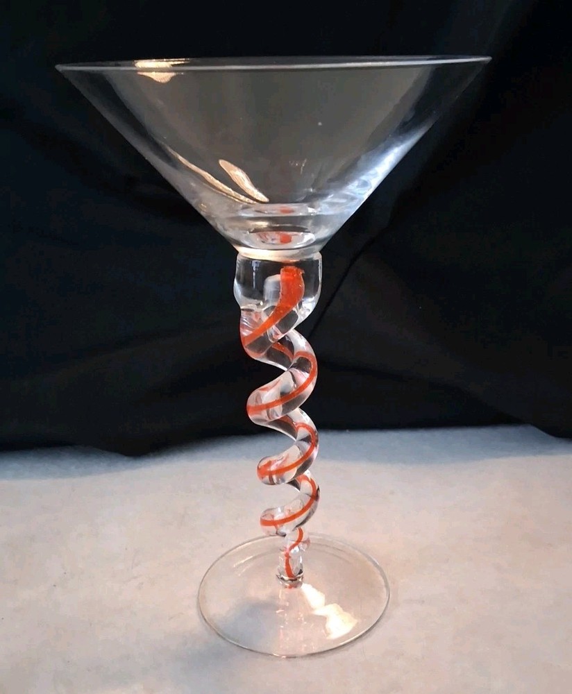 Martini Glass spiral twisted orange hand blown barware