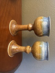 Vintage Pottery Wine Goblets Set Of 2 Signed By The Artist