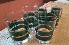 Vintage Noritake Coventry 2797 Green Gold Band Lowball Rocks Glasses DOF Set of
