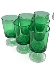 Set Of 6 Luminarc France Green Cavalier Clear Base Cordial Shot Glasses / Liquor