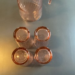 ARCOROC CRISTAL Rosaline Pink Pitcher and 4 Glasses France Swirl Pattern