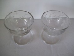 Set of 2 Cordial Aperitif Liqueur Stemmed Glasses Etched Floral 1.75″ Mini Stem