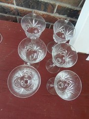 Six 5 5/8″ Wine Glasses Heavy Cut Glass Stemware