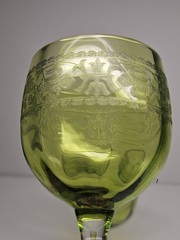 Set Of 5 Fine Etched St. Louis? Crystal Green Optic Ribbed Wine Glasses