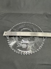 Vintage Candlewick Clear Glass Flower Etched Serving Tray Plate with Handles 10″