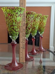 Abigails Czech Republic Handblown Green Confetti Splatter Water Goblet 4 Tutti